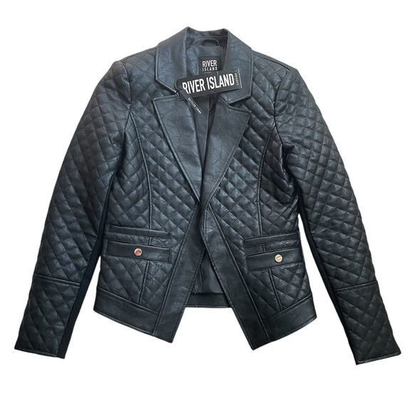 NWT Black Faux Leather Quilted Jacket - Picture 2 of 9